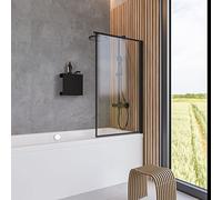 Schulte pare-baignoire 80 x 140 cm, noir, montage gauche droite, encadré, écran 1 volet pivotant rabattable pliant, 180° contre le mur, verre de sécurité 5 mm, joint d'étanchéité