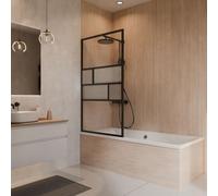 Schulte pare baignoire 80 x 140 cm, profilé noir, montage gauche droite, écran 1 volet mobile pivotant pliant 180° contre le mur, verre de sécurité 5 mm transparent, joint d'étanchéité