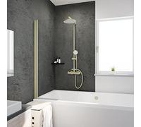 Schulte pare baignoire 80 x 140cm or brossé réversible pivotant verre 5mm | paroi rabattable à 180° verre trempé