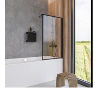 Schulte pare-baignoire, 80x140 cm, écran de baignoire pliant, réversible, volet pivotant, verre 5 mm, décor carré, noir