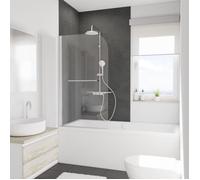 Schulte pare baignoire 80 x 140 cm avec porte-serviette, profilé aspect chromé, montage à gauche, rabattable 180° contre le mur, verre de sécurité 5mm transparent anticalcaire, joint d'étanchéité