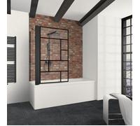 Schulte pare-baignoire, 80x70x140 cm, pare-baignoire d'angle pliant, rabattable, anticalcaire, verre 5 mm, verrière atelier, noir