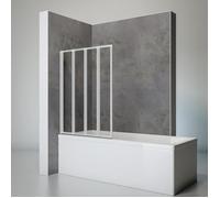 Schulte pare baignoire 93 x 120 cm à coller, alu-argenté, 4 volets (26+22+22+23) pivotants, fixation sans percer, réversible 180° contre le mur, verre de sécurité 3mm, joint d'étanchéité