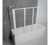 Schulte pare-baignoire à coller 127 x 120 cm avec paroi angle 75 cm, profilé blanc, fixation sans percer, 3 volets (47+40+40) pivotants rabattables, verre de sécurité 3 mm (envoi de 2 colis!)