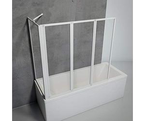 Schulte pare-baignoire à coller 127 x 120 cm avec paroi angle 75 cm, profilé blanc, fixation sans percer, 3 volets (47+40+40) pivotants rabattables, verre de sécurité 3 mm (envoi de 2 colis!)