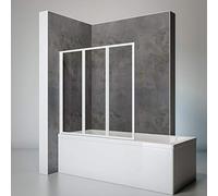 Schulte pare-baignoire à coller 127 x 121 cm, blanc, 3 volets (47+40+40) pivotants, sans percer, écran mobile réversible, 180° contre le mur, verre de sécurité 3mm transparent, joint d'étanchéité