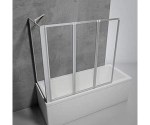 Schulte pare baignoire à coller 127 x 121 cm et paroi angle 70 cm, alu-argenté, fixation sans percer, 3 volets (47+40+40) pivotants rabattable, verre de sécurité 3 mm, joint d'étanchéité (2 colis!)
