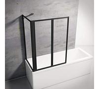 Schulte pare-baignoire à coller 87 x 121 cm avec paroi angle 70 cm, noir, fixation sans perçage, 2 volets pivotants, verre de sécurité 3 mm, joint d'étanchéité (envoi de 2 colis!)