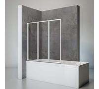Schulte pare baignoire à coller l.127 x h.121 cm,alu-argenté, 3 volets (47+40+40) pivotants, sans percer, mobile réversible, 180° contre le mur, verre de sécurité 3mm transparent, joint d'étanchéité