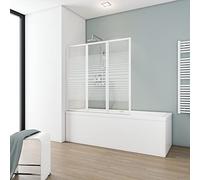 Schulte pare-baignoire à coller sans perçage 127 x 121 cm, blanc, 3 volets (47+40+40) pivotants, écran réversible rabattable, verre de sécurité 3 mm décor sérigraphié, joint d'étanchéité