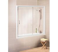 Schulte pare baignoire coulissant l.160 x h.150 cm, blanc, paroi en niche, 2 volets, verre de sécurité transparent 6 mm, plage de réglage 157-161 cm, joint d'étanchéité