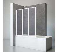 Schulte pare baignoire l.127 x 140 cm, blanc, 3 volets (47+40+40) pivotants,écran réversible rabattable, 180° contre le mur, verre synthétique acrylique 3mm, joint d'étanchéité