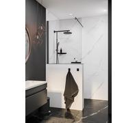 Schulte pare baignoire l.80 x h.120 cm, noir, volet fixe, barre 120 cm incluse, pare-muret fixe douche réversible, verre de sécurité 5 mm transparent, joint d'étanchéité