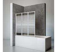 Schulte pare-baignoire 127x120cm réversible volets pliants à coller sans percer verre 3mm bandes transversales alu-argenté