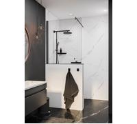 Schulte pare baignoire l.100 x h.120 cm, noir, volet fixe, barre 120 cm incluse, pare-muret fixe douche réversible, verre de sécurité 5 mm transparent antical, joint d'étanchéité