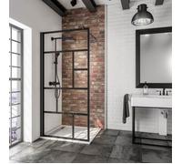 Schulte paroi de douche à l'italienne, 100x200 cm, anticalcaire, verre 6 mm, transparent, style verrière industriel atelier, noir