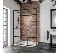 Schulte paroi de douche à l'italienne, 140x200 cm, anticalcaire, verre 6 mm, transparent, style verrière industriel atelier, noir