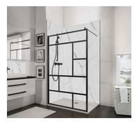 Schulte paroi de douche à l'italienne fixe, 120x200 cm, anticalcaire, verre 6 mm, transparent, verrière industriel, atelier, noir
