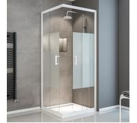 Schulte paroi de douche accès d'angle droit, 90x90x190 cm, portes coulissantes, verre 5 mm, décor sablé au milieu, blanc, Sunny