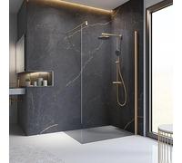 Schulte paroi de douche fixe à l’italienne 100 x 200 cm, barre 122 cm incluse, aspect cuivre mat, montage gauche droite, verre de sécurité 6 mm antical, plage de réglage 98.0-100.5