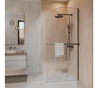 Schulte paroi de douche fixe à l’italienne 90 x 200 cm, avec porte-serviette, gun metal, verre de sécurité 6 mm transparent, montage gauche droite, réglage 88.8-90.0