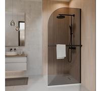 Schulte paroi de douche fixe à l’italienne 90 x 200 cm, avec porte-serviette, noir anthracite, verre de sécurité 6 mm transparent, montage gauche droite, réglage 88.8-90.0