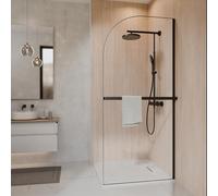 Schulte paroi de douche fixe à l’italienne 90 x 200 cm, avec porte-serviette, noir, verre de sécurité 6 mm transparent, montage gauche droite, plage de réglage 88.0-90.5