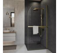 Schulte paroi de douche fixe à l’italienne 90 x 200 cm, avec porte-serviette, or mat, montage gauche droite, verre de sécurité 6 mm, plage de réglage 88.0-90.5