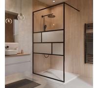 Schulte paroi de douche fixe à l'italienne 120 x 200 cm, barre 122 cm incluse, profilé noir, montage gauche droite, verre de sécurité transparent 6 mm antical, plage de réglage 118.0-120.5