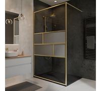 Schulte paroi de douche fixe à l'italienne 140 x 200 cm, barre 122 cm incluse, profilé or mat, montage gauche droite, verre de sécurité transparent 6 mm antical, plage de réglage 118.0-120.5