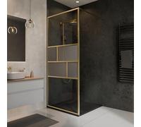 Schulte paroi de douche fixe à l'italienne 90 x 200 cm, barre 122 cm incluse, profilé or mat, montage gauche droite, verre de sécurité transparent 6 mm antical, plage de réglage 118.0-120.5