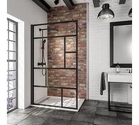 Schulte paroi de douche à l'italienne fixe, 120x200 cm, anticalcaire, verre 6 mm, transparent, verrière industriel, atelier, noir
