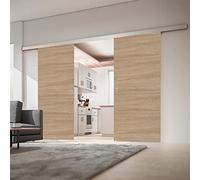 Schulte porte coulissante en bois, 151x203cm, porte intérieure pleine, décor chêne, double porte - poignée carrée