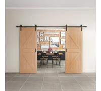 Schulte porte coulissante en bois, 155x206 cm, double porte intérieure pleine, porte de grange oak, chêne, système ouvert noir - softclose