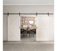 Schulte porte coulissante en bois, 205x215cm, double porte intérieure pleine, porte de grange, chêne, oak blanc, système ouvert noir -Softclose