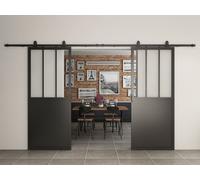 Schulte porte coulissante en verre, 205x215cm, double porte coulissante intérieure, porte verrière, décor industriel, noir