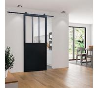 Schulte porte coulissante en verre, 77x206cm, porte coulissante intérieure, porte vitrée, porte verrière, décor industriel, noir