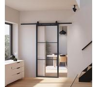 Schulte porte coulissante intérieure en verre, 102x220 cm, RAL 9005, verre de sécurité, porte verrière, Loftstyle, noir - double softclose
