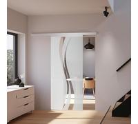 Schulte Porte coulissante intérieure en verre, 88 x 203 cm, verre de sécurité, porte vitrée, décor vagues - Poignée ronde + double amortisseur Softclose - kit complet