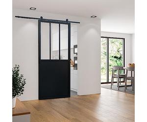 Schulte porte coulissante intérieure en verre, 90x215 cm, verre de sécurité, porte vitrée, porte verrière, décor industriel, noir - double softclose
