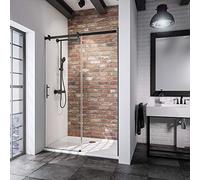 Schulte porte de douche coulissante 160 x 200 cm roulettes en haut, profilé à clipser noir, paroi en niche réversible, montage gauche droite, verre de sécurité 6 mm transparent anticalcaire, D3670160