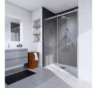 Schulte porte de douche coulissante en niche 120 x 200 cm avec roulettes en haut, profilé aspect chromé, 2 verres de sécurité transparent 6 mm, montage partie fixe réversible, réglage 117-120.3 cm