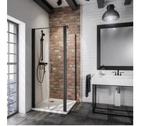 Schulte porte de douche + paroi, 90x90x192 cm, portes battantes+ paroi latérale fixe, anticalcaire, verre 5 mm, transparent, noir