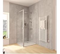 Schulte porte de douche pivotante + paroi de retour fixe, 80x80x180 cm, réversible, verre 5 mm, transparent, profilé alu-nature