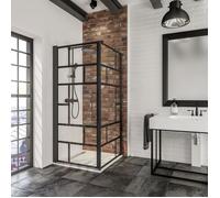 Schulte porte douche pivotante + paroi 90 x 90 x 192 cm noir barre 122 cm | verre trempé anti-calcaire 5 mm largeur d'accès 79.5 cm