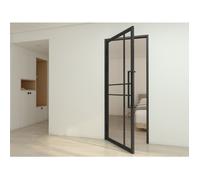 Schulte porte intérieure loft en verre, 83x197cm, bloc-porte, atelier H, transparent, décor industriel noir, tirant gauche