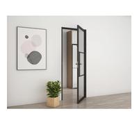Schulte porte intérieure loft en verre, 83x197cm, bloc-porte atelier noir, transparent, 3 vitrages, tirant droit - serrure