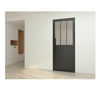Schulte porte intérieure loft en verre, 83x197cm, bloc-porte, transparent, style atelier soubassement noir, tirant droit