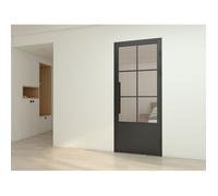 Schulte porte intérieure loft en verre, 83x204cm, porte battante vitrée, style atelier soubassement noir 6 carreaux, tirant droit