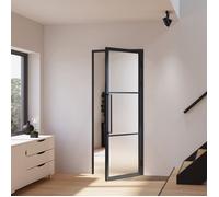 Schulte porte intérieure loft en verre, 83x211cm, bloc-porte vitré, atelier, noir, verre satiné, 3 vitrages, tirant droit
